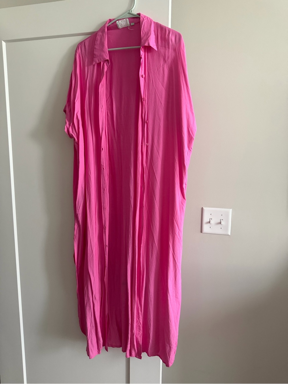 Bright Hot Pink Button-Front Maxi Shirt Dress